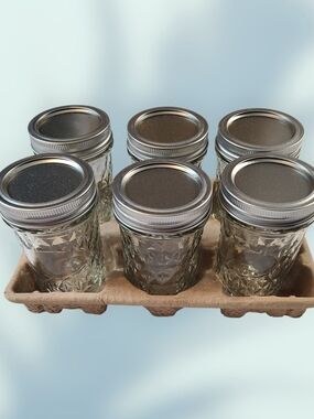 Paksh Set 6 Diamond-Pattern Glass 8 Oz Mason Jars W/ 2 Piece Metal Canning Lid
